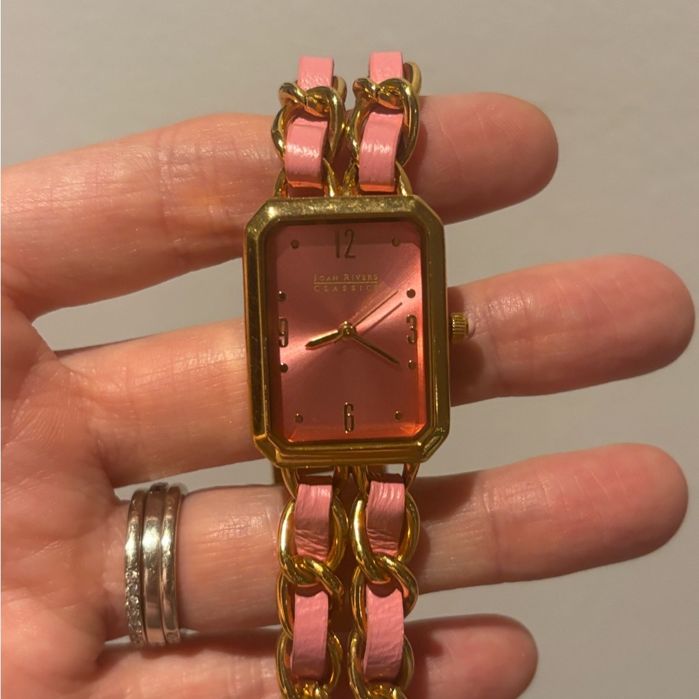 Joan Rivers Pink and Gold Chain Watch